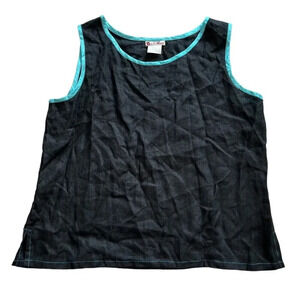 Neil & David Black Linen Silk Trim Tank Top L